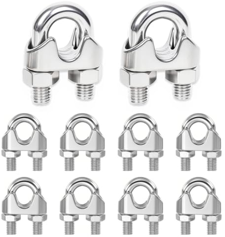 KEWUF 10 Pcs Morsetti per Cavo Acciaio con Ditali in Acciaio Inox Clip per Cavo Metallico Serracavo Acciaio M5 Morsetto per Cavo Acciaio Inox Morsetti per Fune Morsetti per Cavo Acciaio 5 mm(M5)