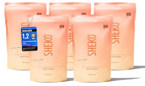 SHEKO Collagene Idrolizzato 5x 450g - Natural Bioactive Collagen Powder - Peptidi di tipo 1, 2, 3 - Collagen in polvere - Qualità purissima - Solubilità ottimale - Proteine in polvere