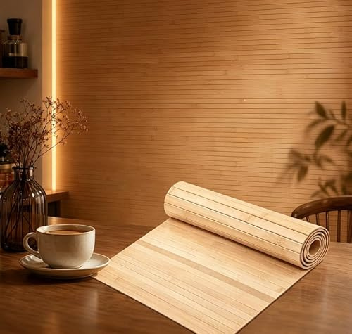Yuragim Bambu väggpaneler inomhusväggdekoration 244 x 40 cm, naturlig bambupanel för väggdekoration, vardagsrum, kontor, kök, takbeklädnad, möbelbeklädnad, flexibel bambumatta, modern rumsdesign