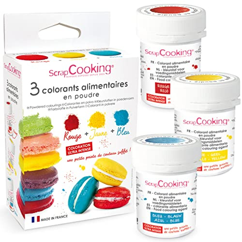 ScrapCooking - 3er Set Lebensmittelfarbe Pulver - Rot Gelb Blau - Lebensmittel-Farben für Backen, Torten, Kekse, Kuchen, Teigen, Fondant, Rainbow Cake - 4011
