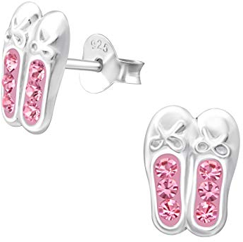 Pink Ballet Shoe Earrings - Sterling Silver with Sparkly Crystals