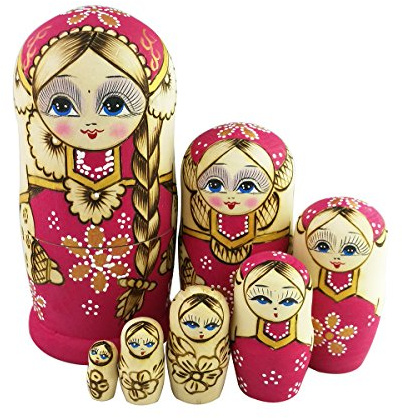 Vintermaskset 7 st långa flätor flicka rosa matryoshka dockor babushka docka traditionell rysk bostedockor trä stapling leksak barn gåva