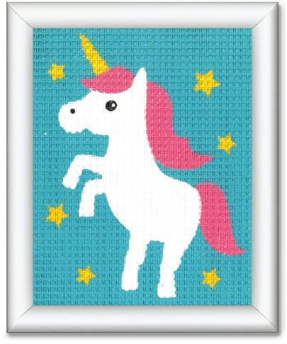 Vervaco Gobelin Stickbilder zum Selbersticken Kinder EINHORN Kreuzstich Stickpackungen Stickset für Anfänger ca. 12,5 x 16 cm Bastelset Handwerker DIY Sticken Set Kreatives Geschenk