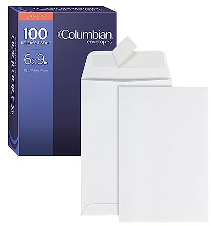 Columbian 6 x 9 Catalog Envelopes, 100 Pack, Catalog-Style with Self Seal Closure, Heavyweight 28 lb Paper, Self Sealing Envelopes for Mailing, Filing and Organizing, White