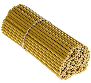 Danilovo Ritual Kerzen 100% Bienenwachs (Gelb) - Orthodoxe Kerzen für Gebet Tischdeko Hochzeit - Ungiftig, Ruß - Tropffrei, Nachhaltige Produkte, N40, Höhe: 26,5 cm, Ø 7,15 mm (25 stück)