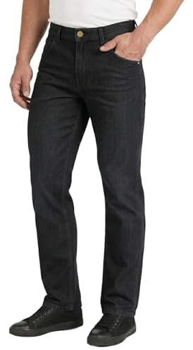 Lee Cooper Men's Jeans Classic Regular Fit with 5 Pockets Design Zip Fly & Belt Loop Heavy Duty Denim Wash Stretch Plain Casual Workwear Durable Utility Straight Leg Work Pants (Black, 34W / 29L)