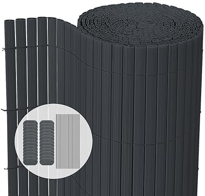VOUNOT® Cañizo Ocultación PVC Doble Cara 90 x 500 cm con Puente Reforzado, Estera PVC Valla Privacidad Pantalla Protección Visual para Jardín, Balcón, Terraza, Color Gris