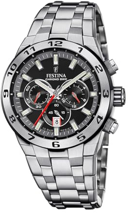 FESTINA Reloj Hombre Analógico de Acero Inoxidable 316l Plateado - Movimiento de Cuarzo - Cronógrafo - Calendario - Cristal Mineral de Alta Resistencia - Resistente al Agua 10 ATM F20670/6 Chrono Bike
