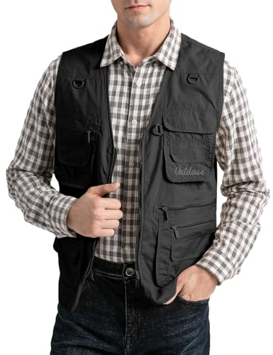 Vanchenl Gilet utilitaire pour homme Safari Voyage Cargo Outdoor Travail Photo Tir Gilet léger avec poches
