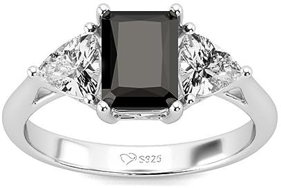 Jeulia Ring aus 925er Sterlingsilber mit drei Steinen im Smaragdschliff Versprechen Valentinstag Jubiläumsringe für ihre Teenager Mädchen mit Schmuckschatulle (Silber, 52(16.5))