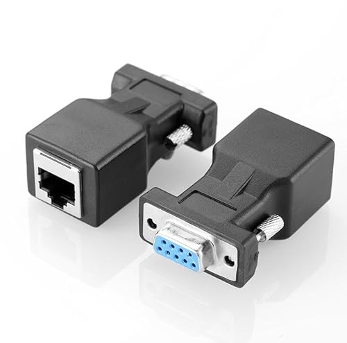 RIKYJIC 2 st DB9 till RJ45-adapter – RS232 seriell till Ethernet-nätverksomvandlare, 9-stifts COM-port till RJ45 nätverksportkontakt (DB9 hona till RJ45 hona)