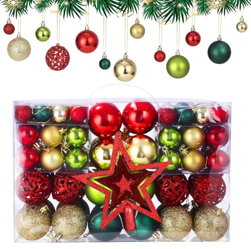 LEAZZLE 101pz Palline Natalizie Decorazioni Albero di Natale Palla decorative Rosse,Diverse Forme ed Un Puntale