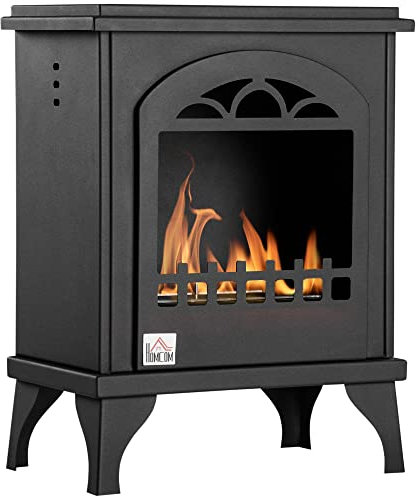 HOMCOM Chimenea de Bioetanol de Pie 7000 BTU Estufa de Bioetanol con Tanque de 1,2 L Apagallamas de Acero Inoxidable Tiempo de Combustión 3H para Interiores 20-25 m² 41x25x54 cm Negro