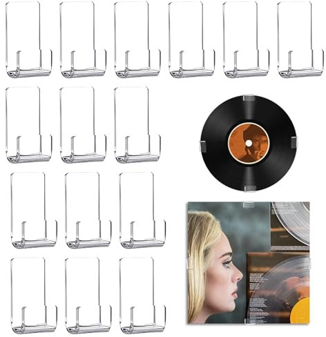 Dmnnlp 15 Stück Schallplatten Wandhalterung, Acryl Vinyl Wandhalterung AufhäNger Selbstklebend, Acryl Schallplatten Aufbewahrung für CD Display Kartensammlung- Klar