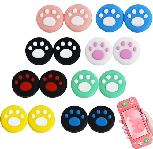 VARKAGE 16 Stück Daumengriffkappen in Katzenpfotenform, Joystick Abdeckungen Silikon Analog Stick Abdeckungen Joystick Daumengriff Kappenabdeckung für Switch (Mehrfarbig)
