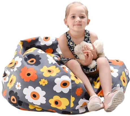 Borsa Portaoggetti per Giocattoli Peluche, Sacco Stoccaggio Bambini, Pouf in Peluche, Tela Grande Pouf Sacco per Animali Peluche, Comodo Morbido (Piccoli Fiori Grigi, 18in)