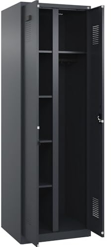 kaiserkraft FRANKEL Vestiaire pour Produits de Nettoyage Evolo Plus | 1 Compartiment | cloison médiane Centrale | Gris | l 600 mm | avec Patins | Serrure à Cylindre