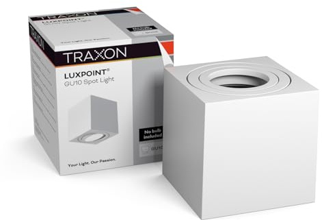 TRAXON LUXPOINT Foco LED de techo Orientable Cuadrado para Bombillas GU10 (no incluida) aluminio, 81x83x85mm techo spotlight 220V superficie (Blanco Cuadrado)