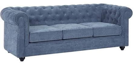 Vente-unique-Sofá 3 plazas en Tejido Azul Chesterfield