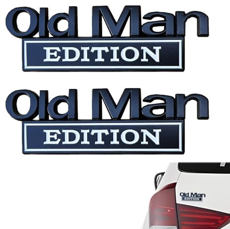 TILONKJ 2 Piezas Emblema para Coche Old Man Edition,Pegatinas Metálicas 3D para Coches para Hombres,Pegatinas Divertidas para Las Puertas Laterales del Coche,Maletero y Parachoques(Negro+Blanco)