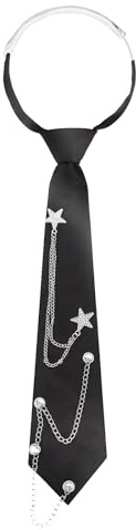 Xinjoduz 6.5cm Black Tie for Women Men Adjustable Pre-Tied Punk Metal Chain Necktie Skinny Slim Women's Neck Tie Satin Ties for Business Uniforms Gradation School Wedding Cosplay
