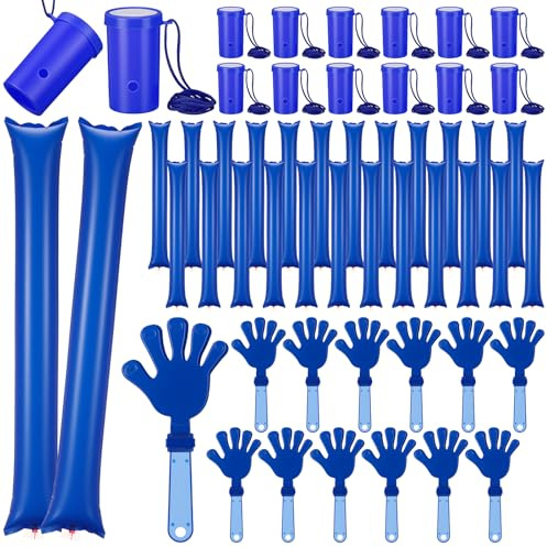 Rotatingpals 48 Pcs Cheering Noisemakers Set Included 12 Pcs Mini Air Horns Noisemakers 12 Hand Clappers 24 Thunder Sticks for Birthdays Sporting Events (Horn,Blue)
