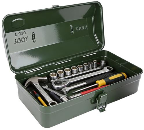Boîte à outils, en métal, robuste, durable, avec poignée de transport et verrouillage (35 x 14,5 x 11 cm)