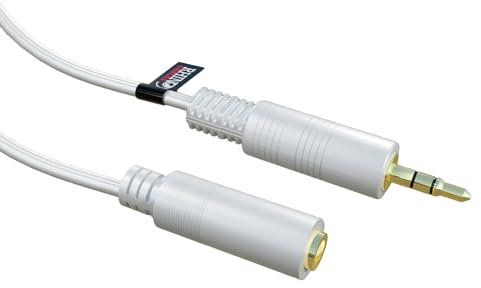 rhinocables - 3.5mm Gold Stereo Extension Jack Cable | Male to Female Extender Lead | Compatible with Tablets, Phones & Headphones | Secure Audio Connection | 1m, White