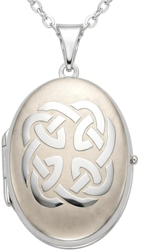 Sterling silver keltisk familj medaljong hänge halsband med 18 tum silverkedja - 4 foto fönster inuti - smycken presentförpackning