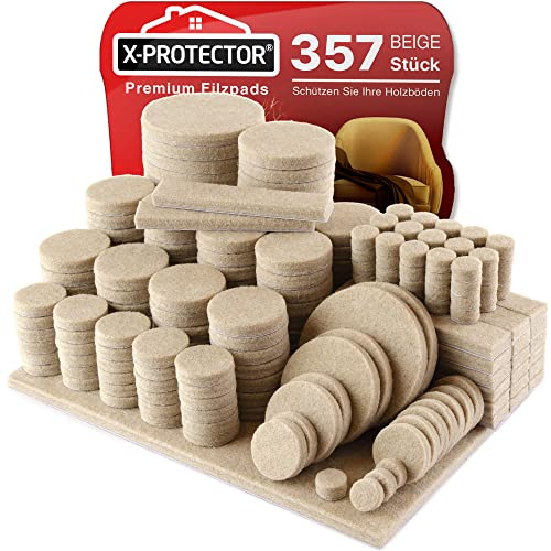 X-Protector Filzgleiter 357 Stück - Prämie Möbelgleiter Beige - Dicker Filz Selbstklebend - Bodenschoner für Stühle - Große Menge an Filzgleiter Selbstklebend - Schützen Sie Ihre Holzfußböden