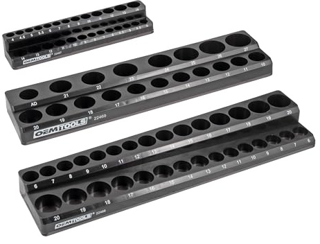 OEMTOOLS 22487 3 Piece Metric Magnetic Socket Organizers for Toolboxes, Socket Holder, Black Tool Box Organizer
