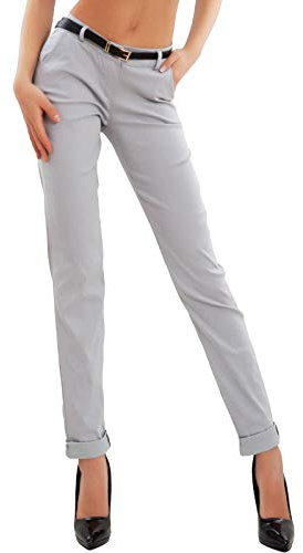 Toocool Pantalon Classique pour Femme, Pantalon Elégant Taille Basse avec Poches et Ceinture, Pantalons d'Eté pour Femme AS-28251 [L, Gris Clair]