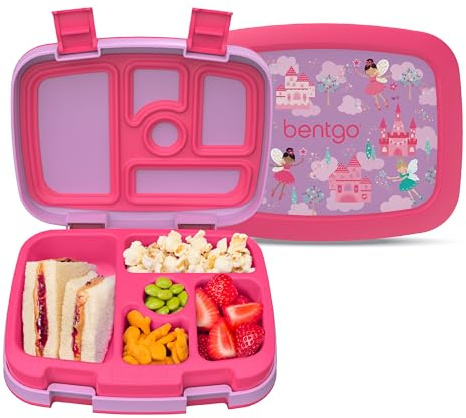 Bentgo Kids Prints Leak-Proof, 5-Compartment Bento-Style Kids Lunch Box - Ideal Portion Sizes for Ages 3-7, Durable, Drop-Proof, Dishwasher Safe, & PFAS & BPA-Free Materials (Fairies)