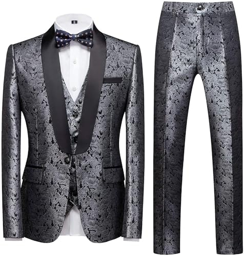 KUDORO Costume Homme 3 pièces à Un Bouton Slim Fit Blazer Pantalon Gilet | Men Suits 3 Piece Paisley pour Fête Confort Elégant Smoking Simple Poitrine Mariage Business