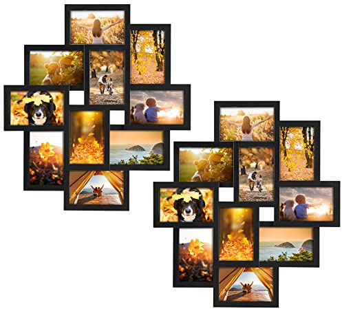 QUTREY 2-pack 10 öppning 4 x 6 svarta collage bildramar set för väggdekor, flera ramar visar tio foton med 10 x 15 cm foton