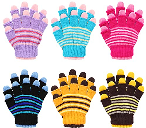 TAGVO 6 Paar Winter Magische Handschuhe, Kinder Dehnbare Warme Magische Zweilagige Handschuhe & Fäustlinge Jungen oder Mädchen, Strickhandschuhe Unisex Strick Vollfinger Fäustlinge
