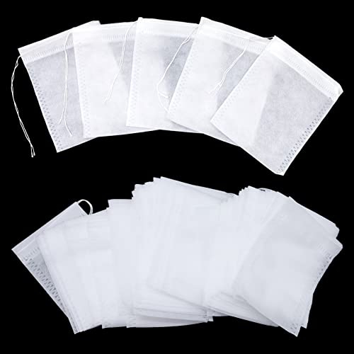 SZXMDKH Lot de 200 sachets à thé jetables rectangulaires Blanc en papier filtrant, 6 x 8 cm, avec cordon de serrage