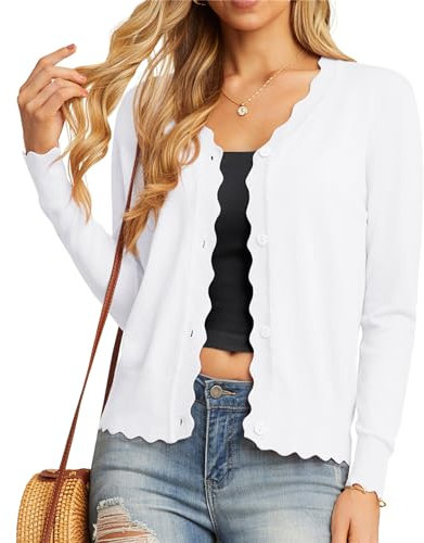 GRECERELLE White Cardigans for Women UK Jumper Women's Cardigans Knitted Cardigan Long Sleeve V Neck Button Down for Summer (White, M)