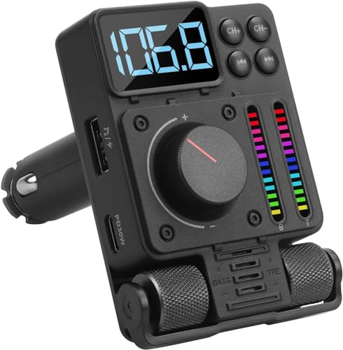 August CR235 Trasmettitore FM Bluetooth 5.3 Adattatore autoradio, Chiamata a mani libere con Siri/Google Assistant, Bassi e Alti - 30W PD Ricarica rapida Lettore MP3 USB Sintonizzato FM - Nero