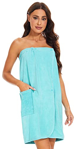 vislivin Bademantel Damen Frottee Saunakilt Saunatuch Frauen Sauna Kilt mit Druckknöpfen und Gummizug Blue L