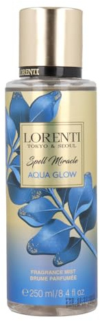 LORENTI TOKYO & SEOUL Body Mist Spray 250 ml Aqua Glow | Parfymerad doftspray – kropps- och hårspray för kvinnor | Body Splash | Body Mist | Fragrance Mist Brume Parfume