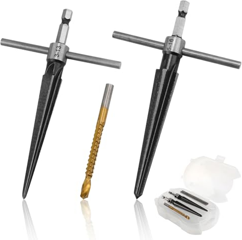 5 Uds Escariador Cónico Juego, 3-13mm(1/8''-1/2'') y 5-16mm(1/2-5/8) Herramienta de Escariador Manual Escariador Cónico con Mango en T para Guitarras Madera Plástico Tubos Corte