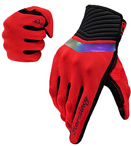 Harssiney Motorrad Handschuhe Herren Damen,Motoradhandschuhe Sommer Motocross Motorrad Handschuhe Herr EUDE Foam Schutz Touchscreen Motorcycle Gloves (Rot, M)