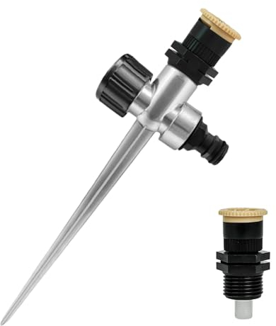 SIGANDG Arroseur de Jardin, Irrigateur Arroseur, Sprinkler Piquet, Lot de 2 Arroseurs à Arc Circulaire + 1 Piquet en Métal, Plage D'irrigation Réglable en de 0 à 360 Degrés