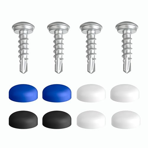 Registreringsskyltskruvar med borrspets och lock, uppsättning av 4 nummerplåtsskruvar, set 5 x 19 mm fästskruvar, registreringsskylt, fastsättning inkl. täckkåpor [diskret | säker | laglig]