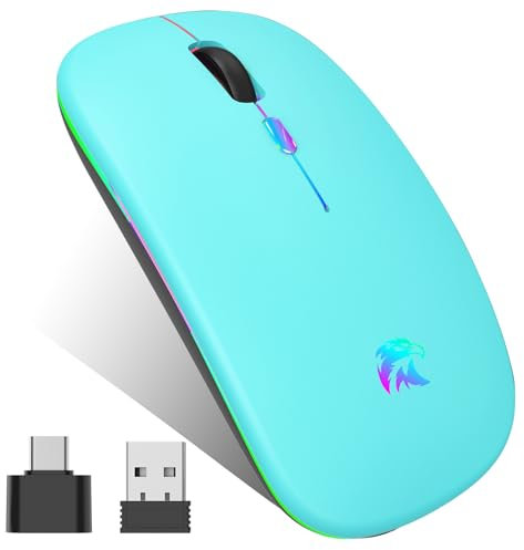 Raton Inalambrico Recargable Bluetooth, Mouse Inalambrico, 3 dpi Raton Inalambrico silencioso, Wireless Bluetooth Mouse de 7 Colores, 2.4GHz con Mini Receptor USB Compatible con Portátil,PC,Mac,Apple