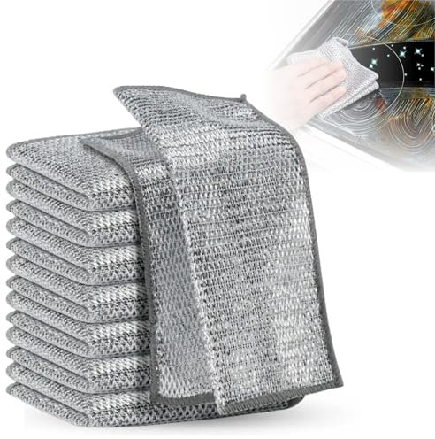 YUNSHANGHT Silver Wire Dish Cloths, 15Pcs Non-Scratch Reusable Cleaning Cloths for Washing Dishes, Cookware, Sinks, Stove Tops