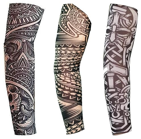 Kids full arm temporary tattoos sleeves | 3 PCS fake tattoo for Rockstar Viking Pirate Hawaiian Samoan Tribal Fancy Dress | for Boys & Girls 5 year to teens | Halloween Party