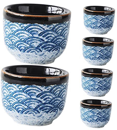 Alipis Lot de 6 Tasses à Thé en Céramique Japonaise Tasses à Eau Design Ondulé Accessoires de