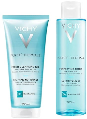 Vichy Cleansing & Toning Duo – Entfernt sanft Make-up & Unreinheiten – erfrischt und strafft die Haut – Pureté Thermale Gel + Toner je 200 ml